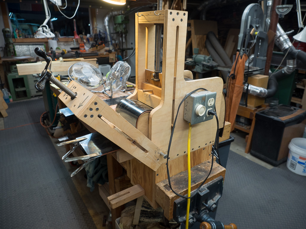 The bending press after bending, all heated up.