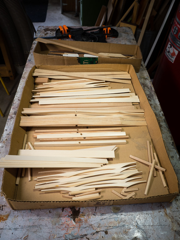 Rough sanded and shaped braces ready for gluing.
