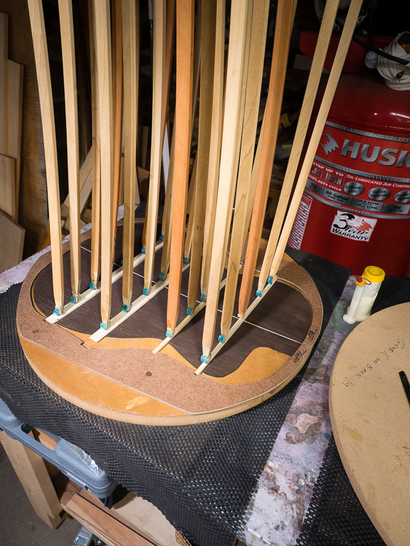 Slightly different view of back bracing getting glued on.