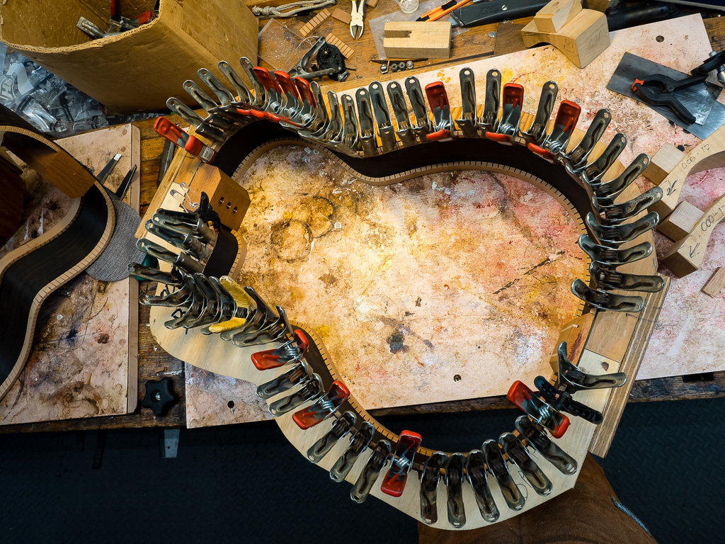 The rim assembly with the back liner being glued on.