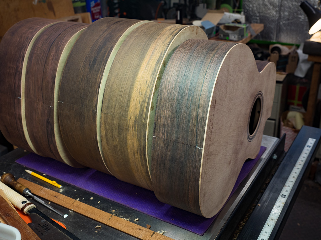 After getting the sides all trued up, I did the graduation on the tops, that is sanding the edges until they have the right amount of flex.