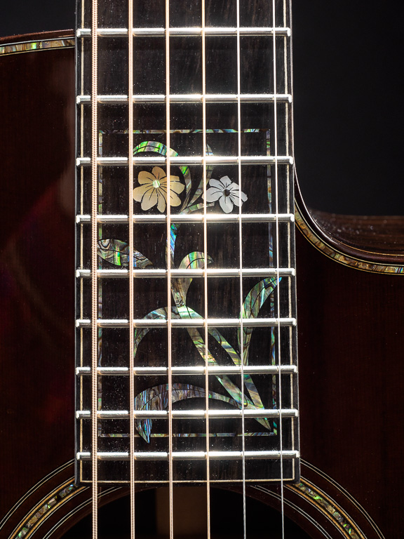 Picture framed flower vine inlay proportioned to go with 12 fret
